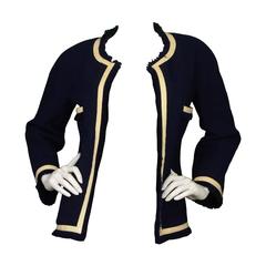 Chanel Vintage Navy Wool Open Jacket sz 34