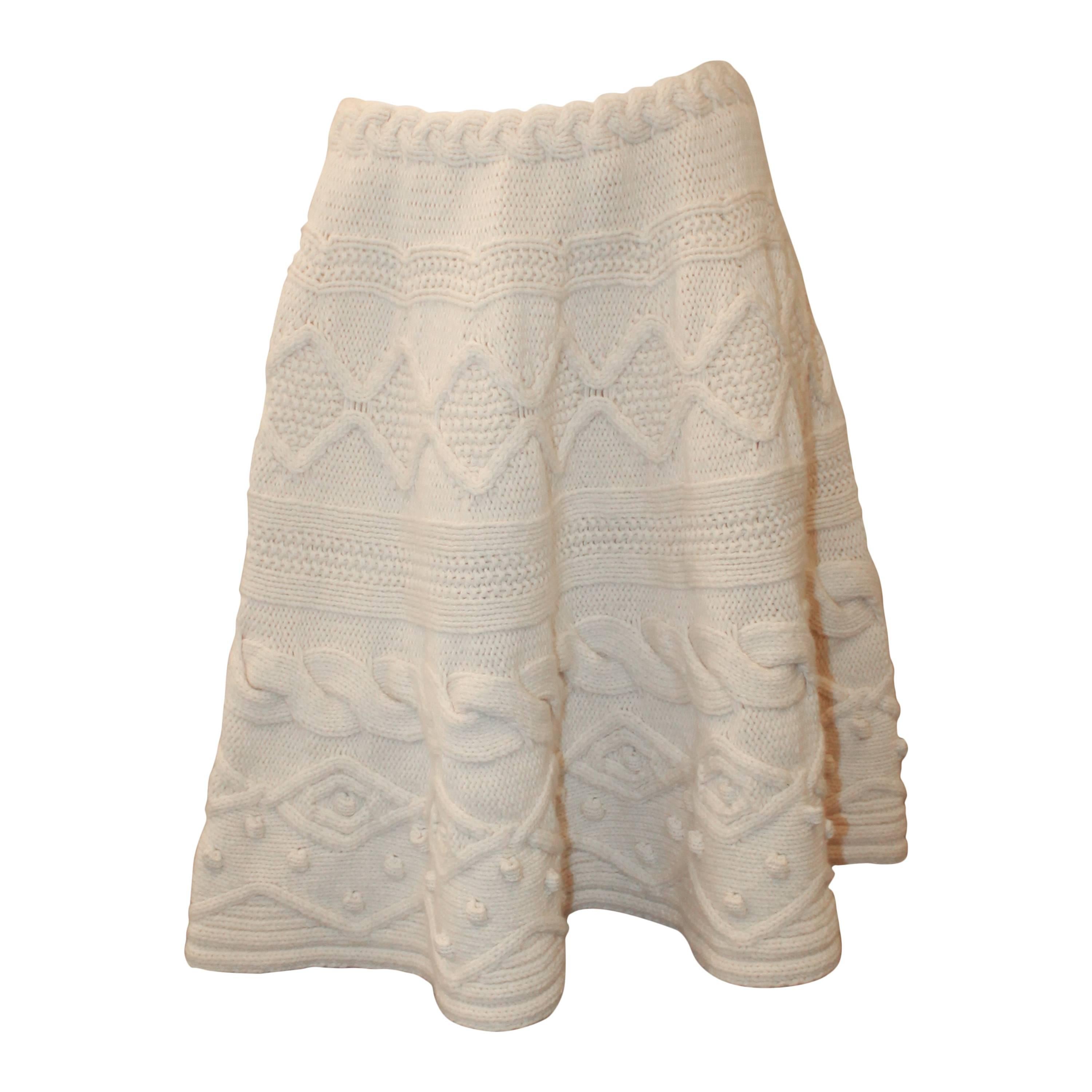 Valentino 1990's Vintage Creme Wool & Cashmere Knitted Skirt - L