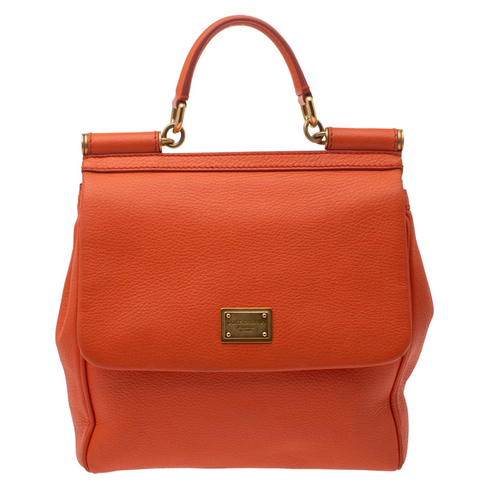 Dolce and Gabbana Orange Leather Miss Monica Top Handle Bag at 1stDibs