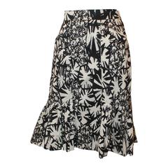 Oscar de la Renta Black & Ivory Abstract Printed Cotton Skirt - 8