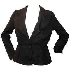 Lanvin Black Silk Taffeta Jacket w/ Cinched Waist & Ribbon - S