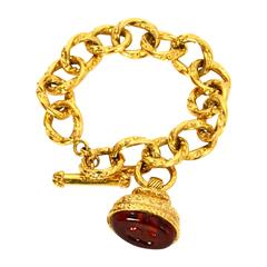 CHANEL Vintage '93 Gold Chain Link & Amber Stone Bracelet
