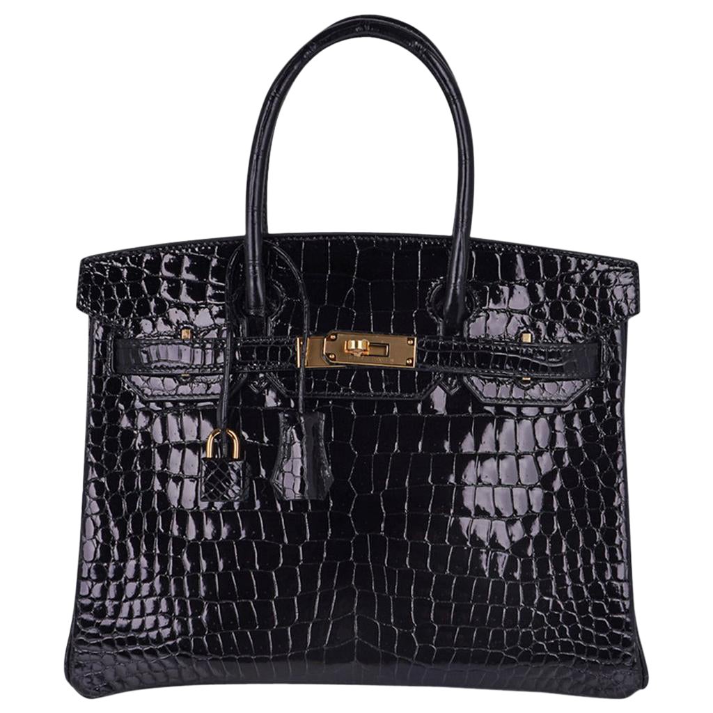 Hermes Birkin 30 Black Porosus Crocodile Bag Gold Hardware For Sale