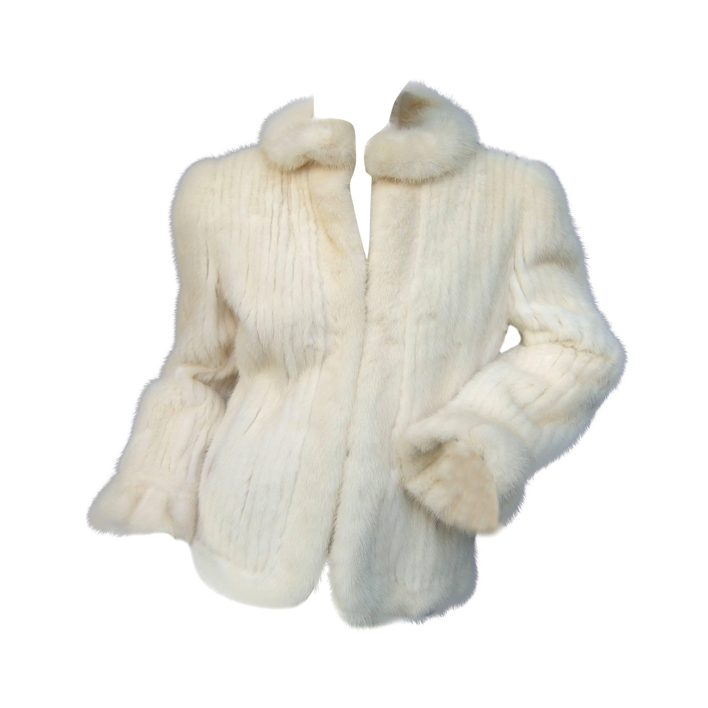 Luxurious Ribbed Pearl Mink Fur Jacket c 1980