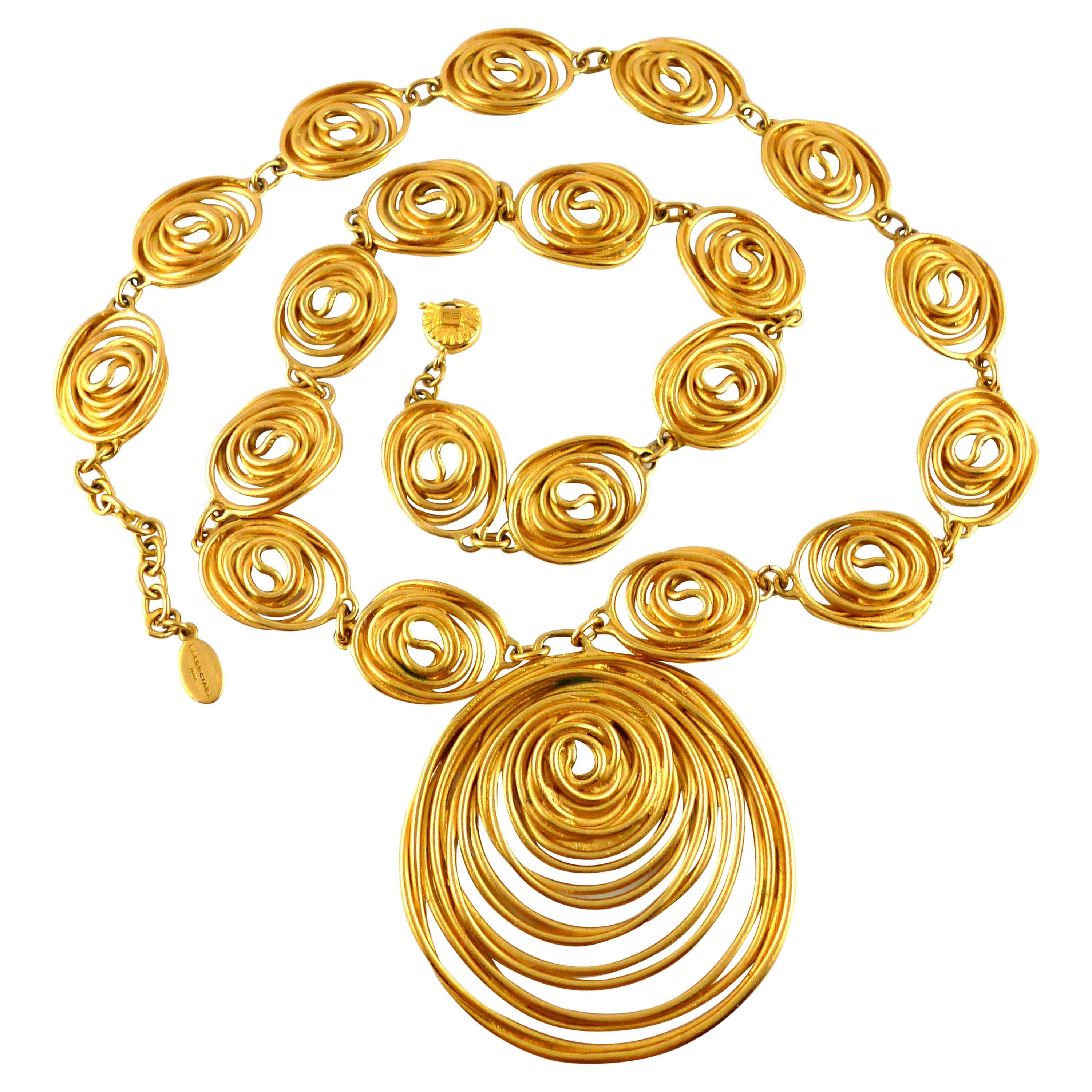 Balenciaga Vintage Rare Gold Wired Spiral Sautoir Necklace