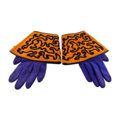 Isabel Canovas Vintage Embroidered Leather Gauntlet Gloves