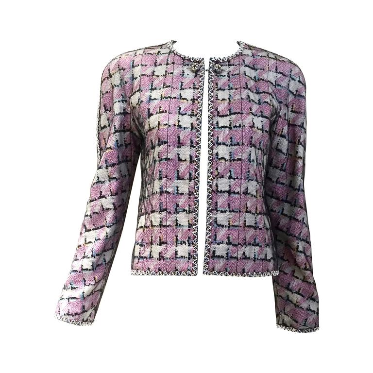 Chanel Pink and Blue Embellished Jacket For Sale at 1stdibs