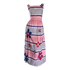Importante maxivestido 60s Malcolm Starr Gino Charles Vintage 60s Gingham Flower