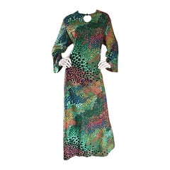 Amazing Vintage Ample Annie Colorful Abstract Keyhole Bell Sleeve Caftan Dress