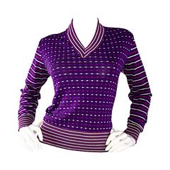 1970s Tony Sator for Booth Bay 70s Vintage Purple + Pink + White Fitted Sweater