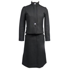 André Courrèges Haute Couture Skirt Suit In Black Wool Circa 1968/1975 