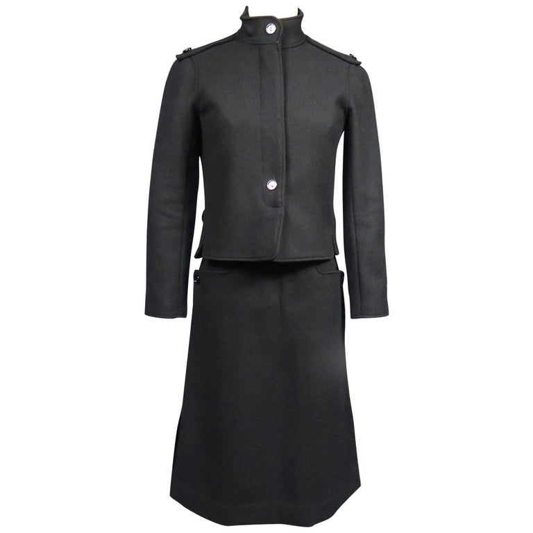André Courrèges Haute Couture Skirt Suit In Black Wool Circa 1968/1975 For  Sale at 1stDibs