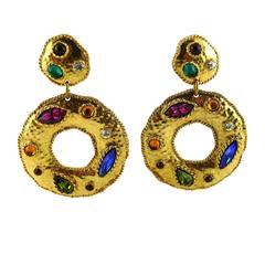 Edouard Rambaud Vintage Massive Runway Jewelled Dangling Hoop Earrings 10