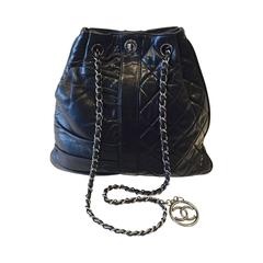 Chanel Black Ruched and Quilted Lambskin Shoulder Pochette Bag 