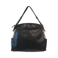 Chanel Diamond Stitched Black Lambskin Shoulder Bag / Silver Tone Hardware
