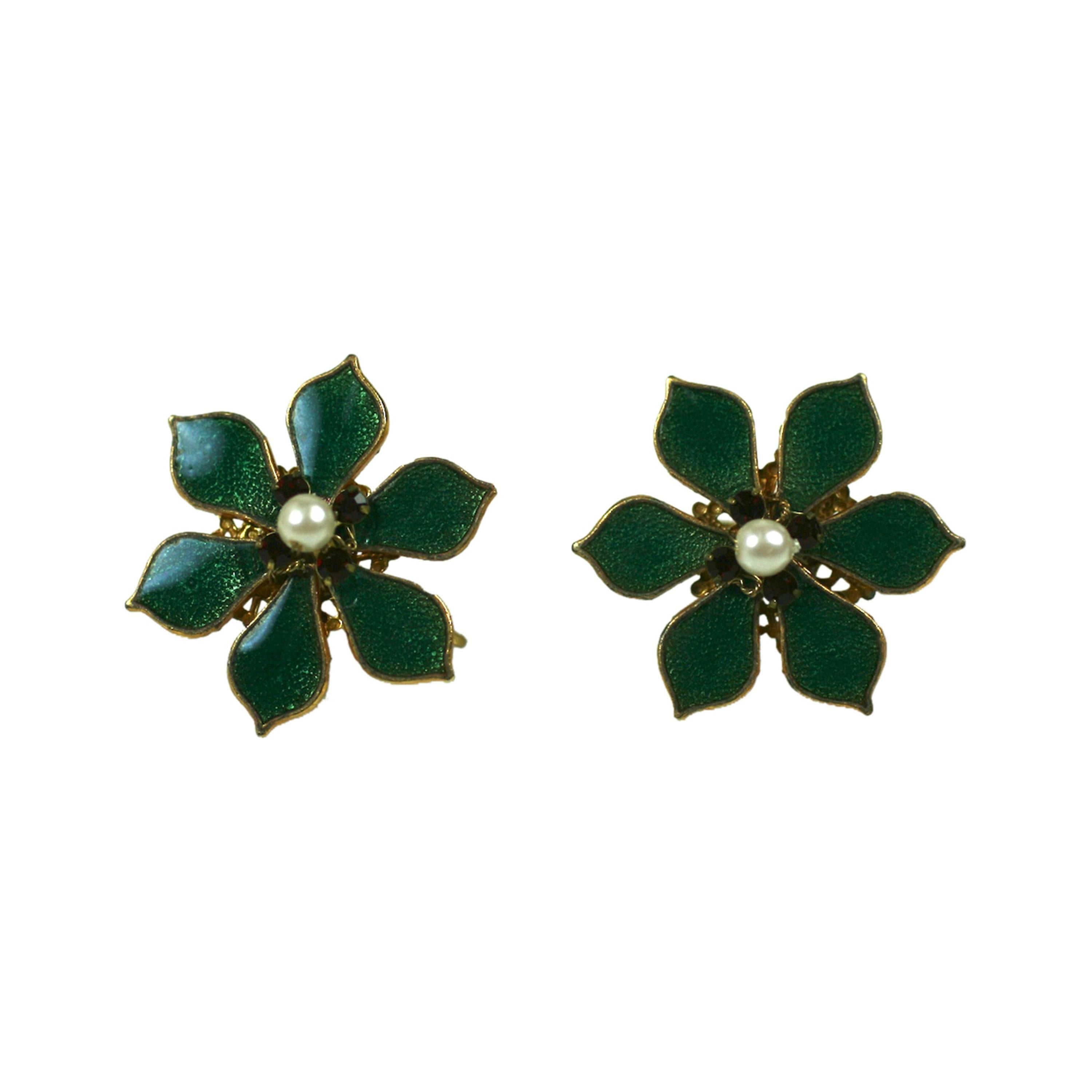 Miriam Haskell Holiday Holly Christmas Earclips
