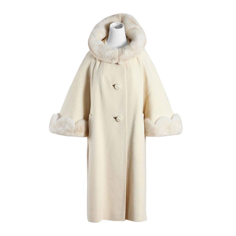 Vintage 1950s Youthcraft Ivory Wool Mink Fur Swing Coat
