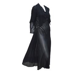 1930s Black Crepe Chiffon and Lace Diner Dress