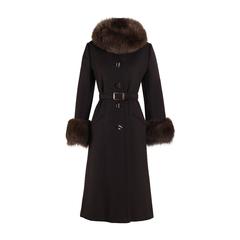 Vintage 1960s Chocolate Brown Wool Fox Fur Coat