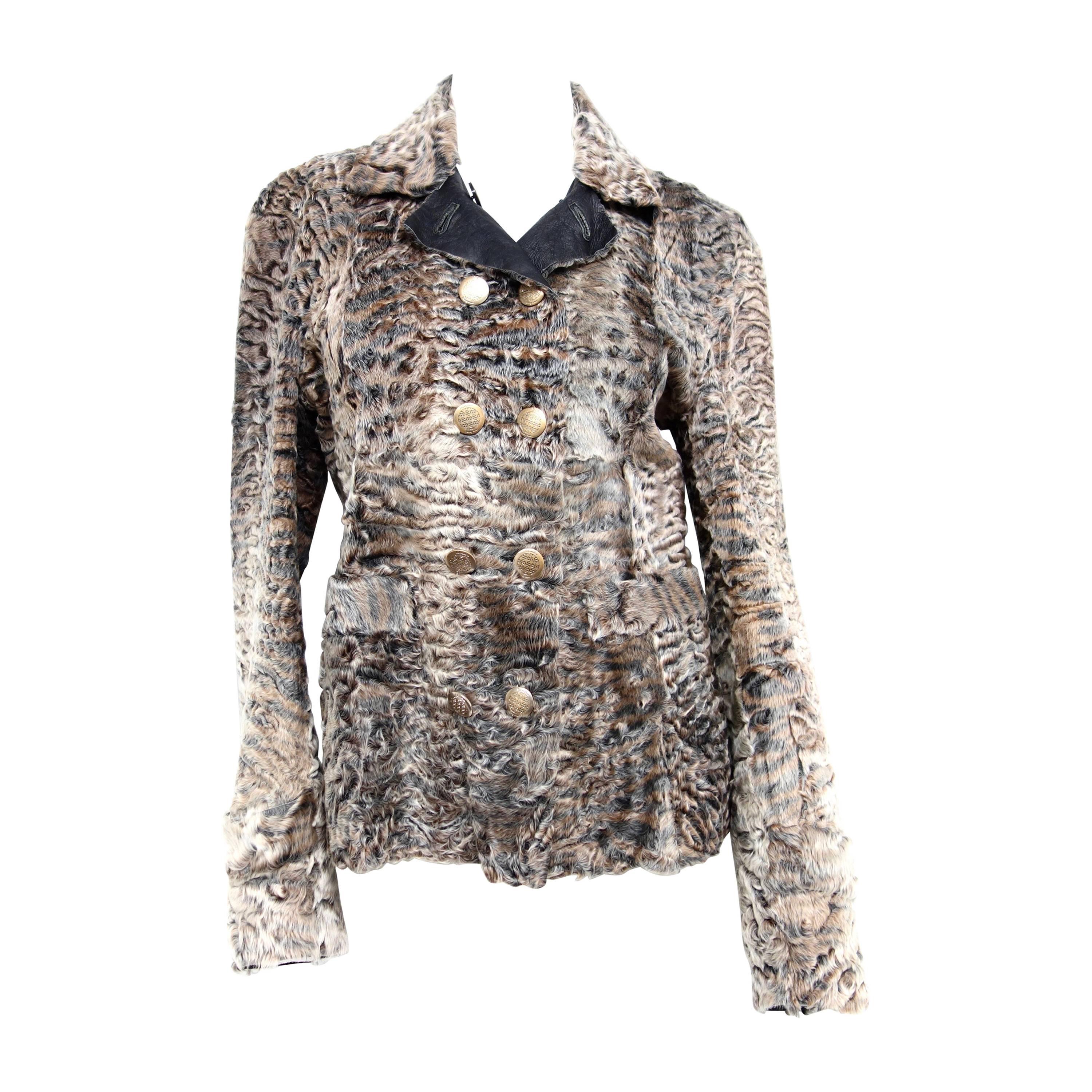 Salvatore Ferragamo Persian Lamb Fur Ash Gray Leather Jacket