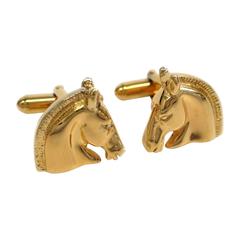 Hermes Vintage Gold Tete de Cheval Horse Head Cufflinks