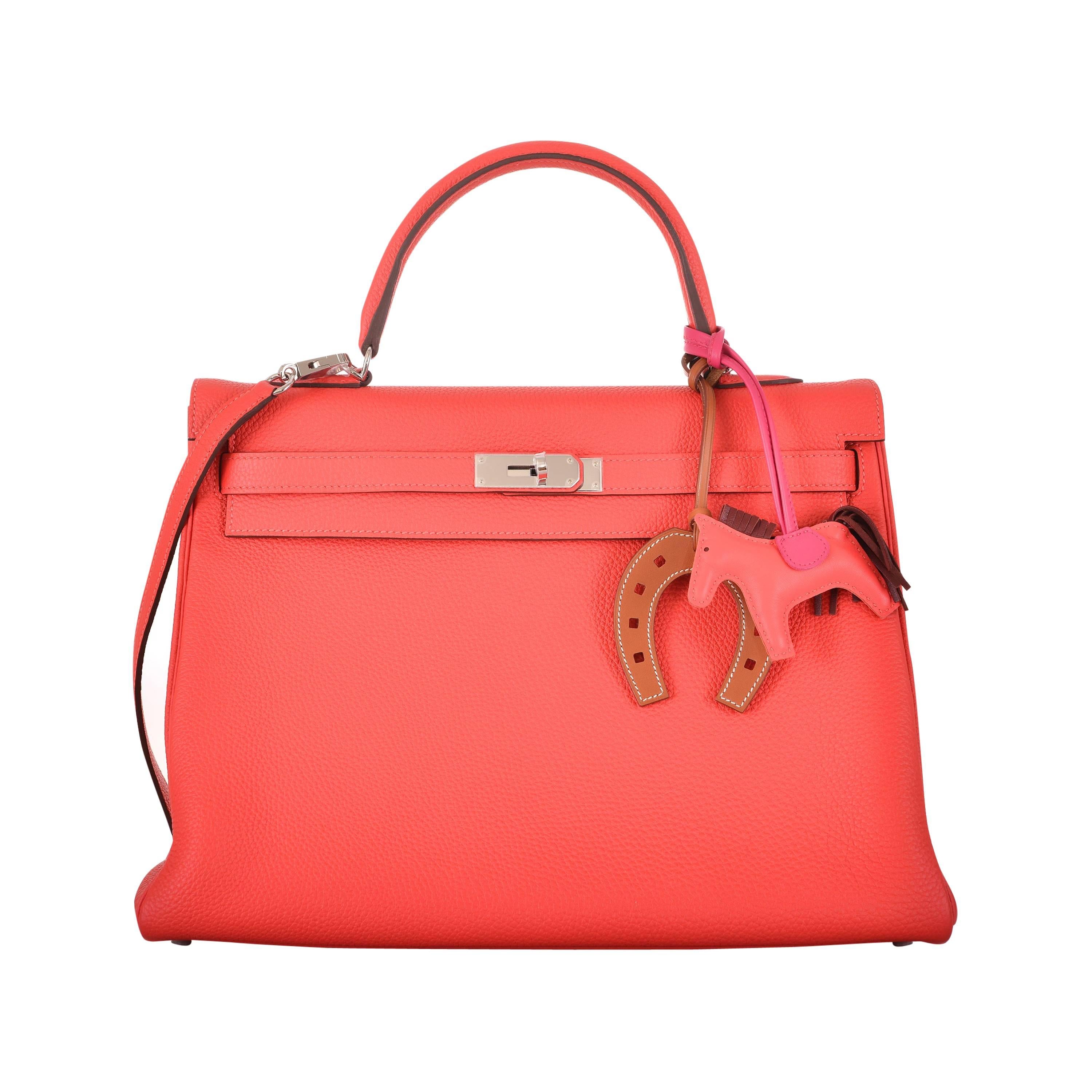 HERMES KELLY BAG 35cm ROUGE PIVOINE WITH PALLADIUM HARDWARE MY FAVE JaneFinds For Sale