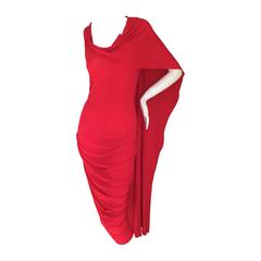 Alexander McQueen Royal Red Dress with Attached Shawl Wrap Size 40