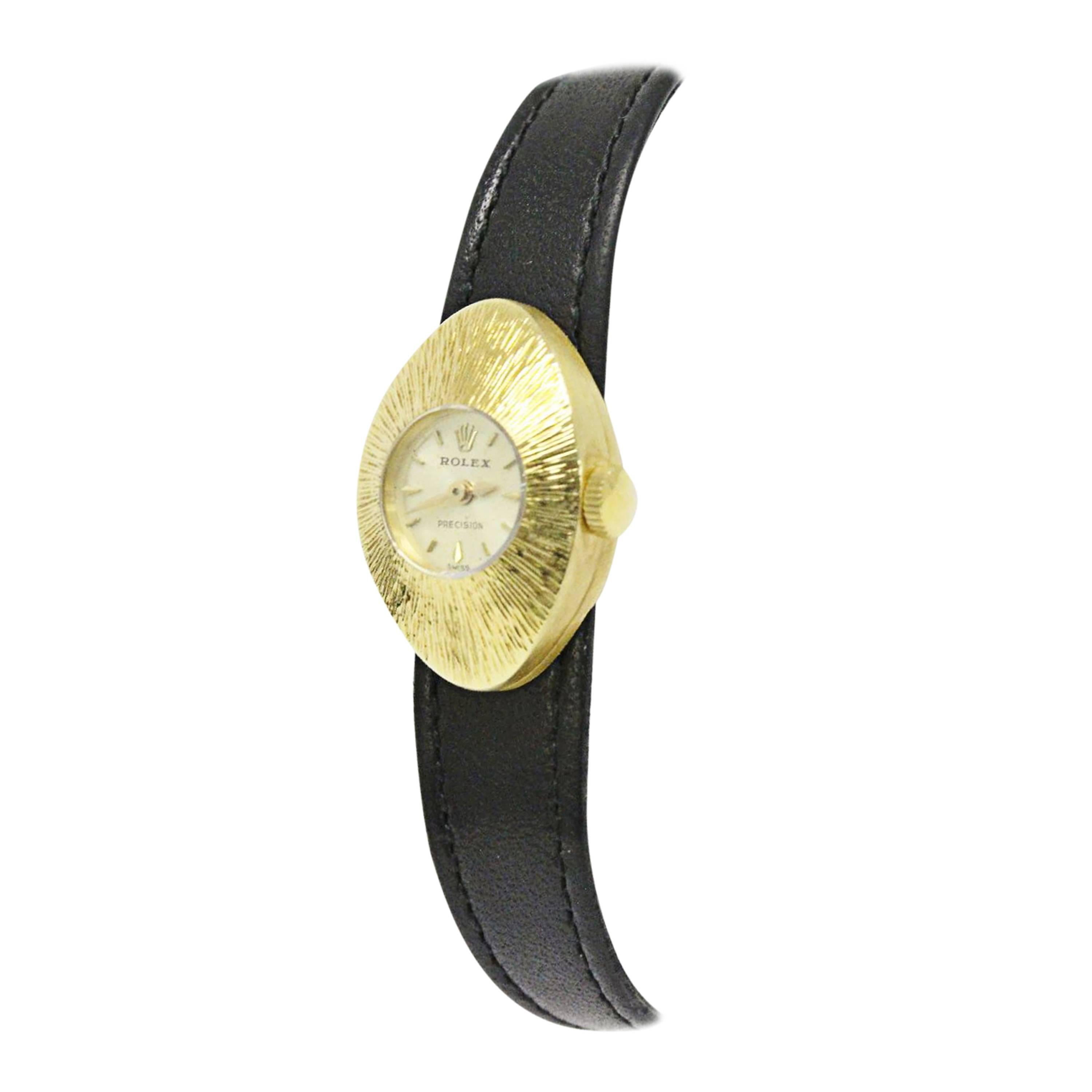 Rolex Vintage 18kt Yellow Gold and Black Leather Chameleon Wrist Watch
