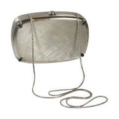  JUDITH LEIBER Brushed Metal Evening Purse with Stone Details Optional Strap