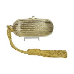 JUDITH LEIBER Gold Tone Oblong Evening Clutch with Tassel