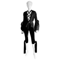 Tom Ford YSL Rive Gauche chemisier et pantalon de poète en soie noire emblématique, 2002