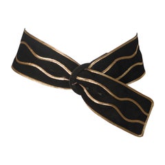 YVES SAINT LAURENT Black Suede Belt with Gold Applique Size Small Medium