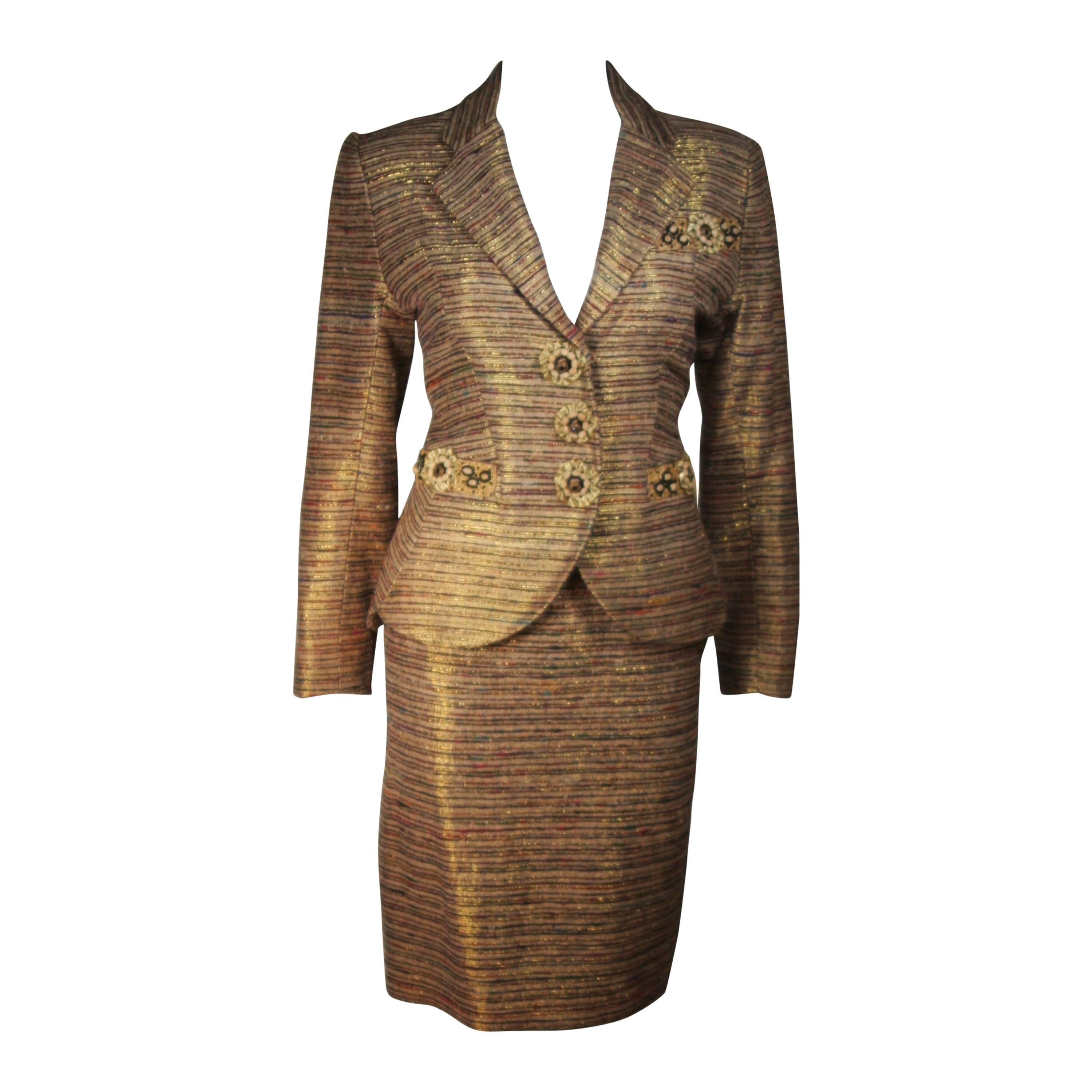 ZANDRA RHODES Metallic Raw Silk Skirt Suit with Applique Size 8