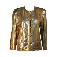 AMEN WARDY Gold Metallic Foiled Snakeskin Jacket with Knit Detailing Size M L 11