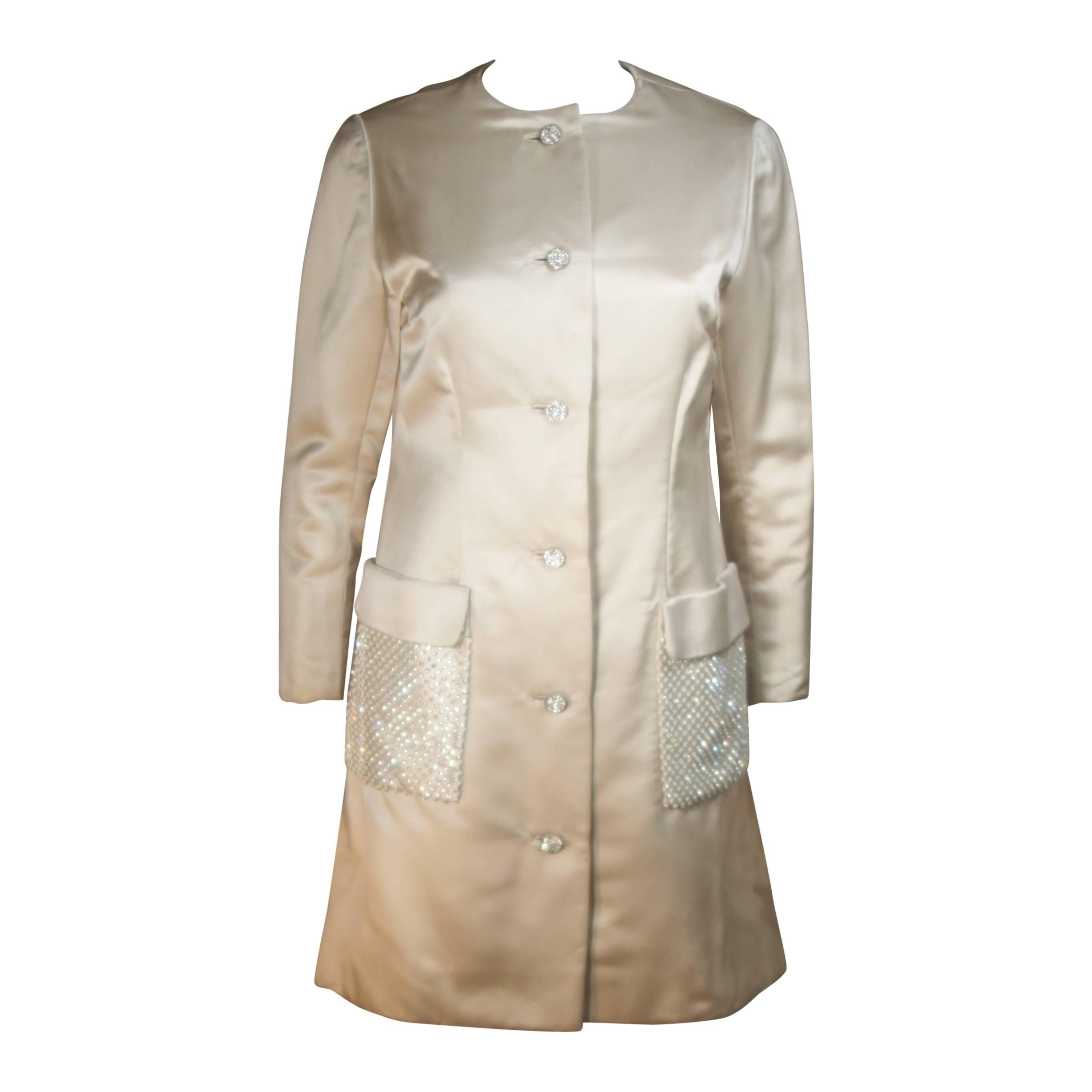 SHEDLOCK Ivory Silk Dress with Rhinestone Pocket Details Size Small Medium For Sale
