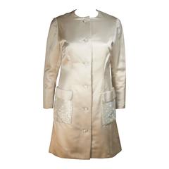 SHEDLOCK Ivory Silk Dress with Rhinestone Pocket Details Size Small Medium 11