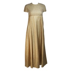 GEOFFREY BEENE 1960's Gold Lame Pearl Bodice Baby Doll Gown Size 2-4