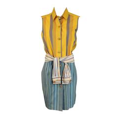 Vintage 1990s Cotton Stripe Todd Oldham Shirtwaist Dress