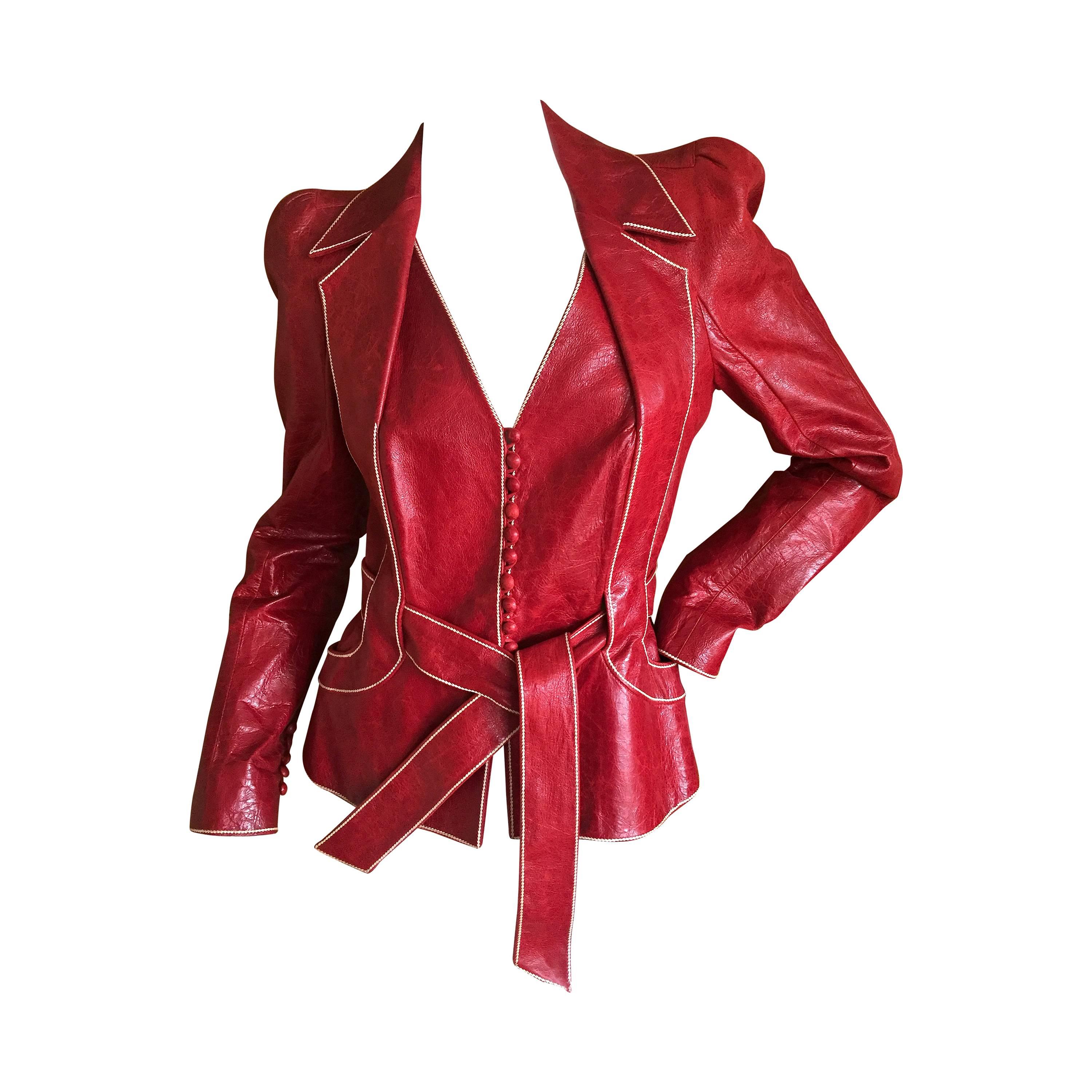 Dior by Galliano Red Lambskin Leather Bar Jacket