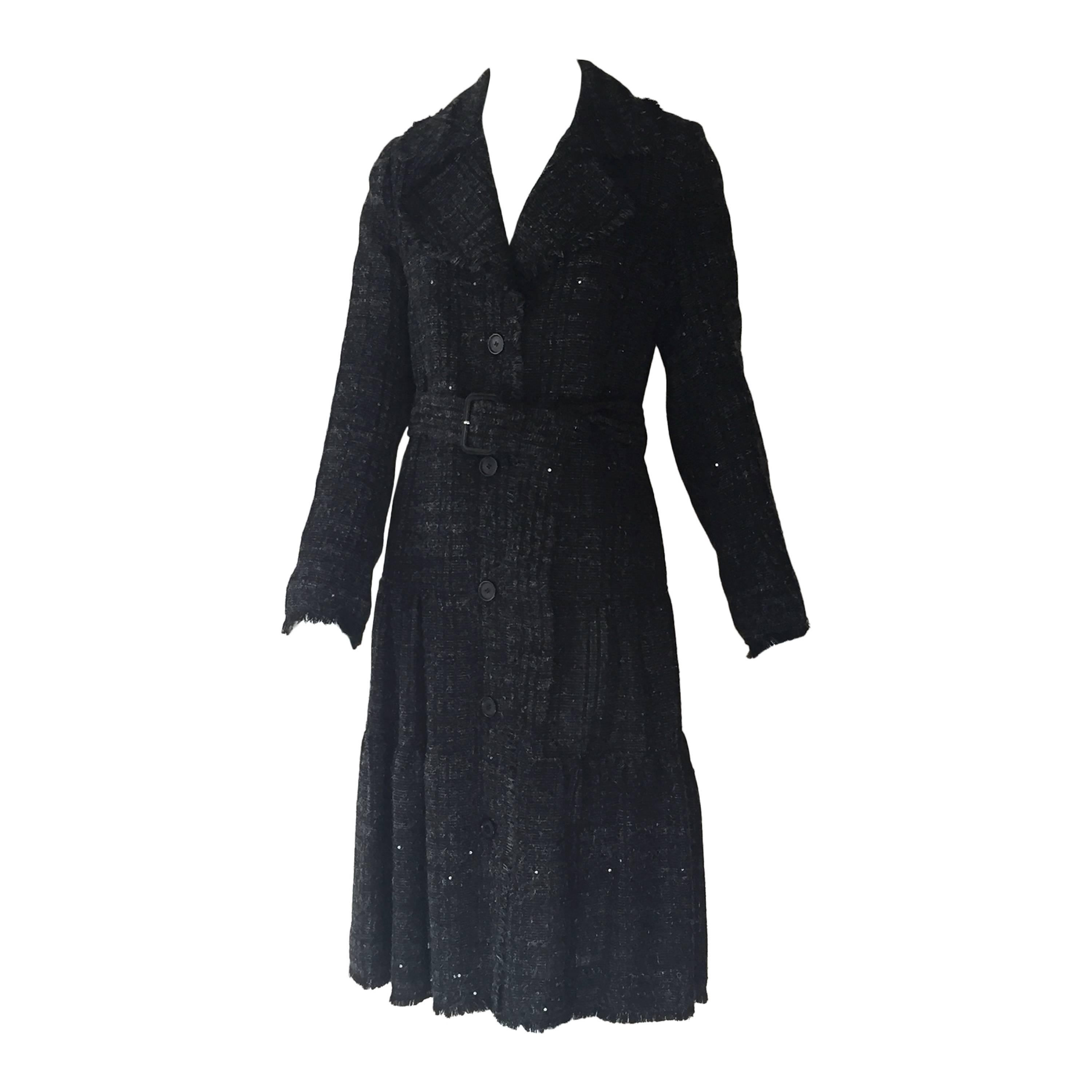 Burberry Charcoal Tweed Fitted Trench Jacket w/ Sequins