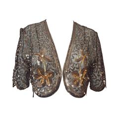 Vintage 1930s Silk Tulle and Gold Sequin Bolero Jacket Made in France