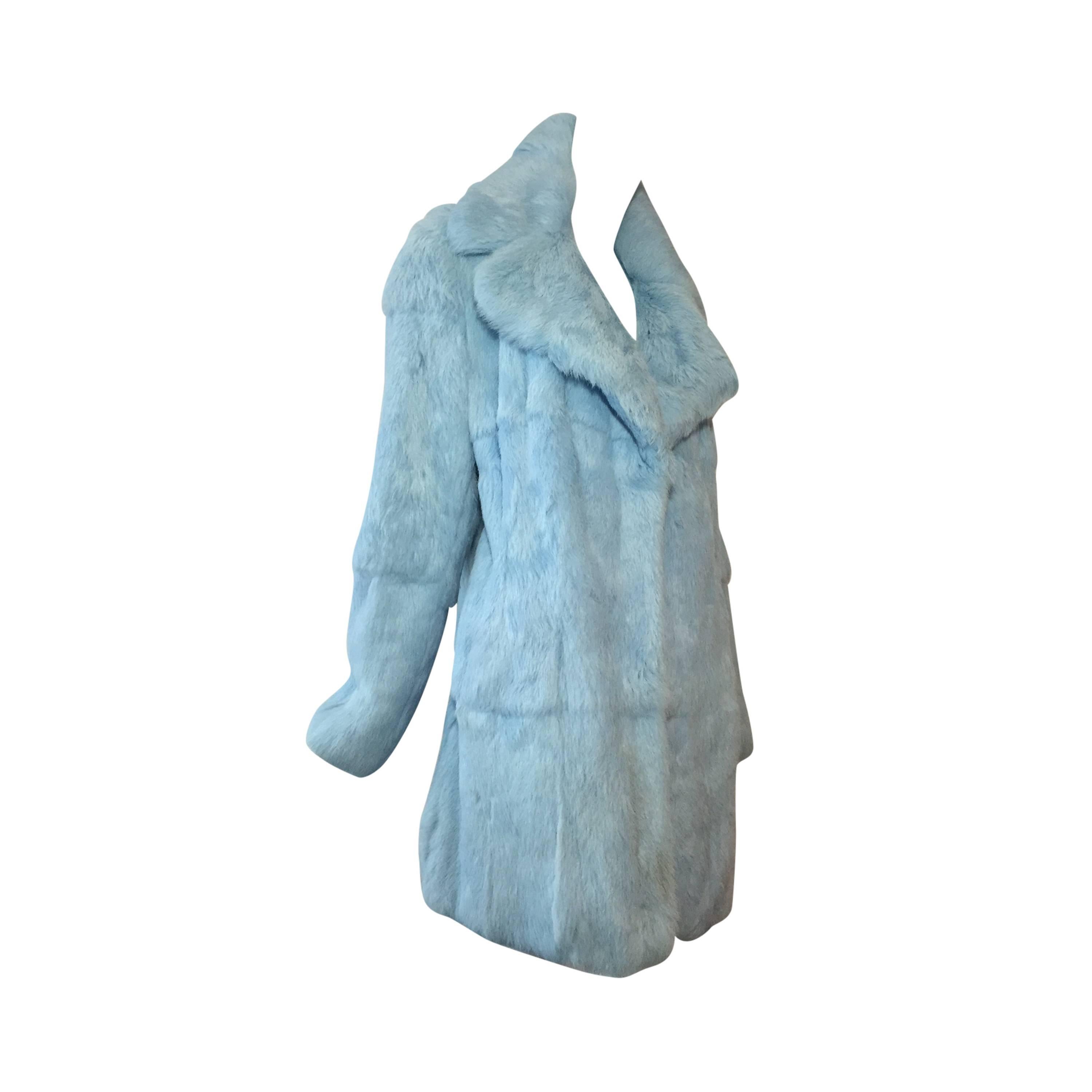 1990s Dolce & Gabbana Runway Powder Blue Lapin Fur Jacket 