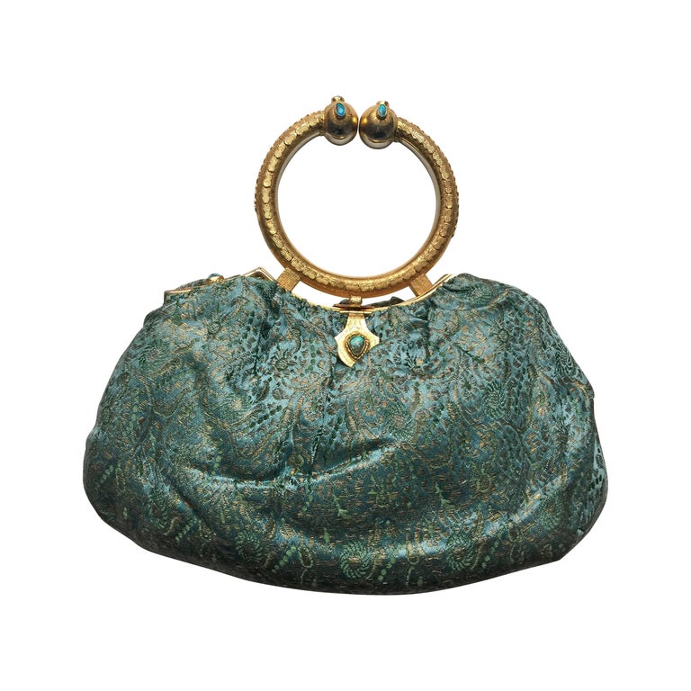 Vintage Brocade Clutch with Silver Kiss-Lock Closure