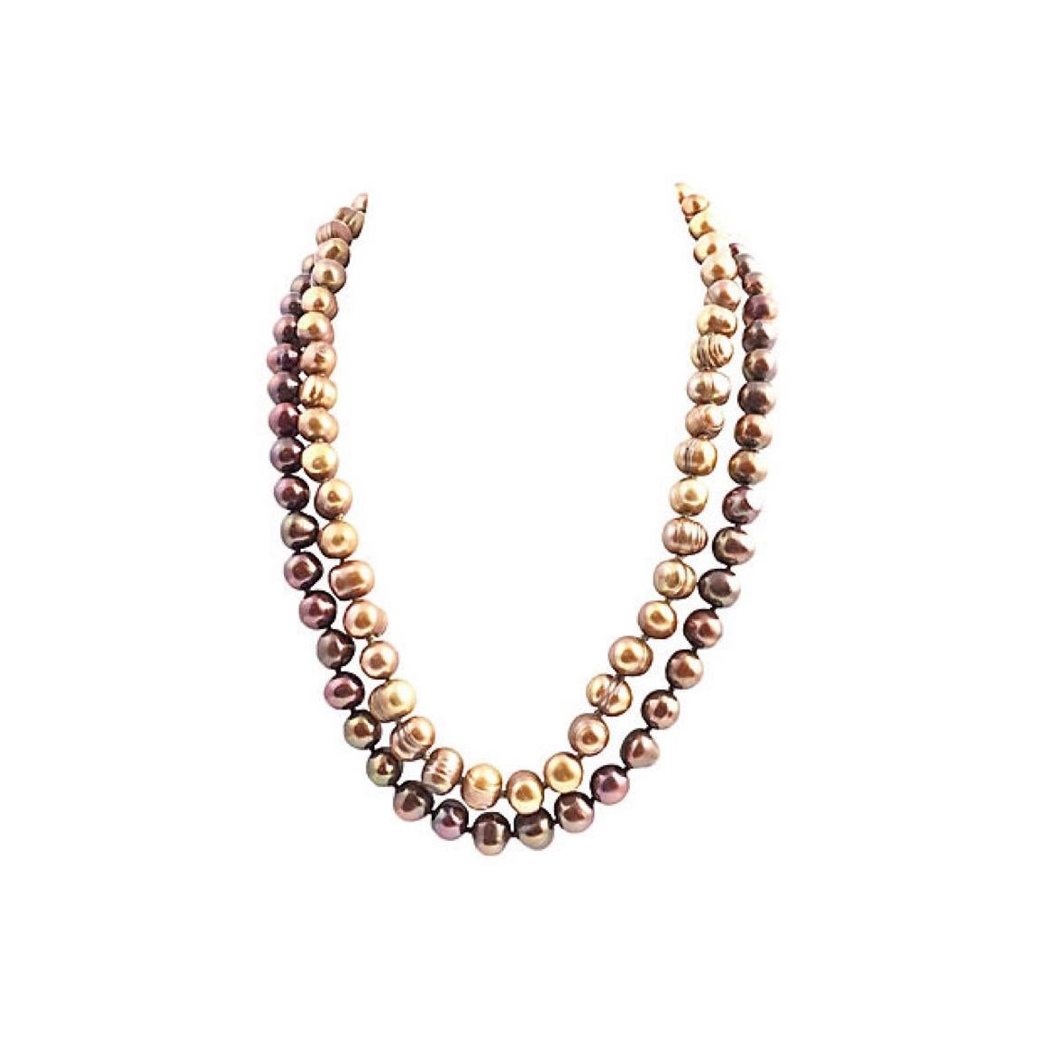 Golden and Mocha Cultured Pearl Necklaces Pair Set of 2 For Sale