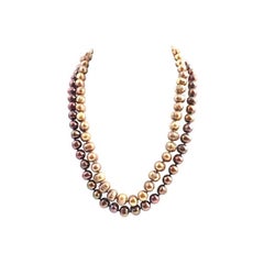 Retro Golden and Mocha Cultured Pearl Necklaces Pair Set of 2