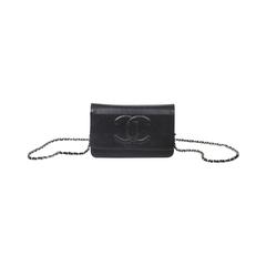 Vintage Chanel Timeless 19cm Wallet On Chain  WOC Black Caviar Leather