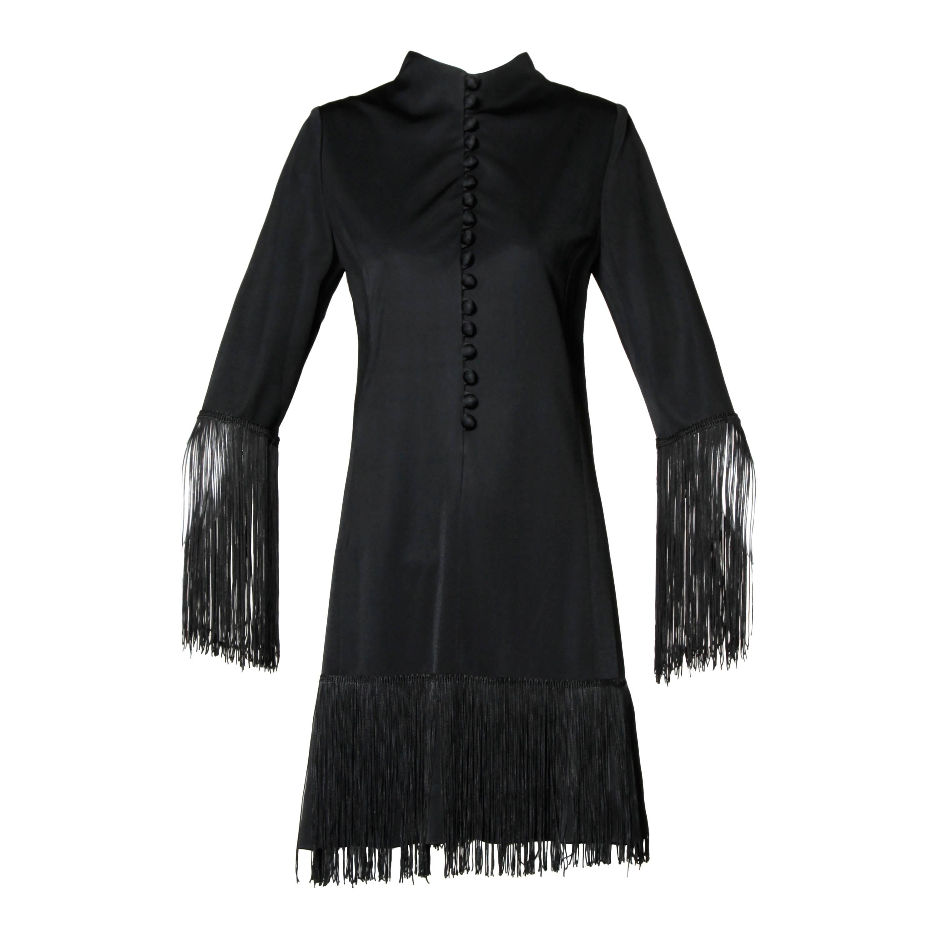 Victor Costa for Lord & Taylor 1960s Black Mod Fringe Cocktail Dress For Sale