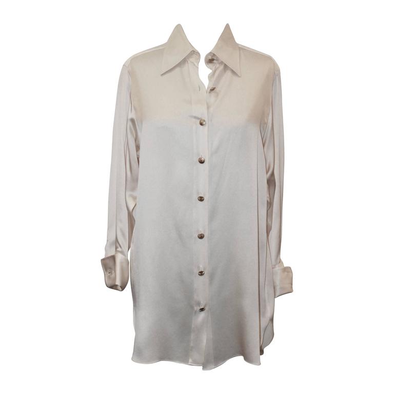 Chanel 1980's Vintage Ivory Silk Long Sleeve Blouse - M at 1stdibs