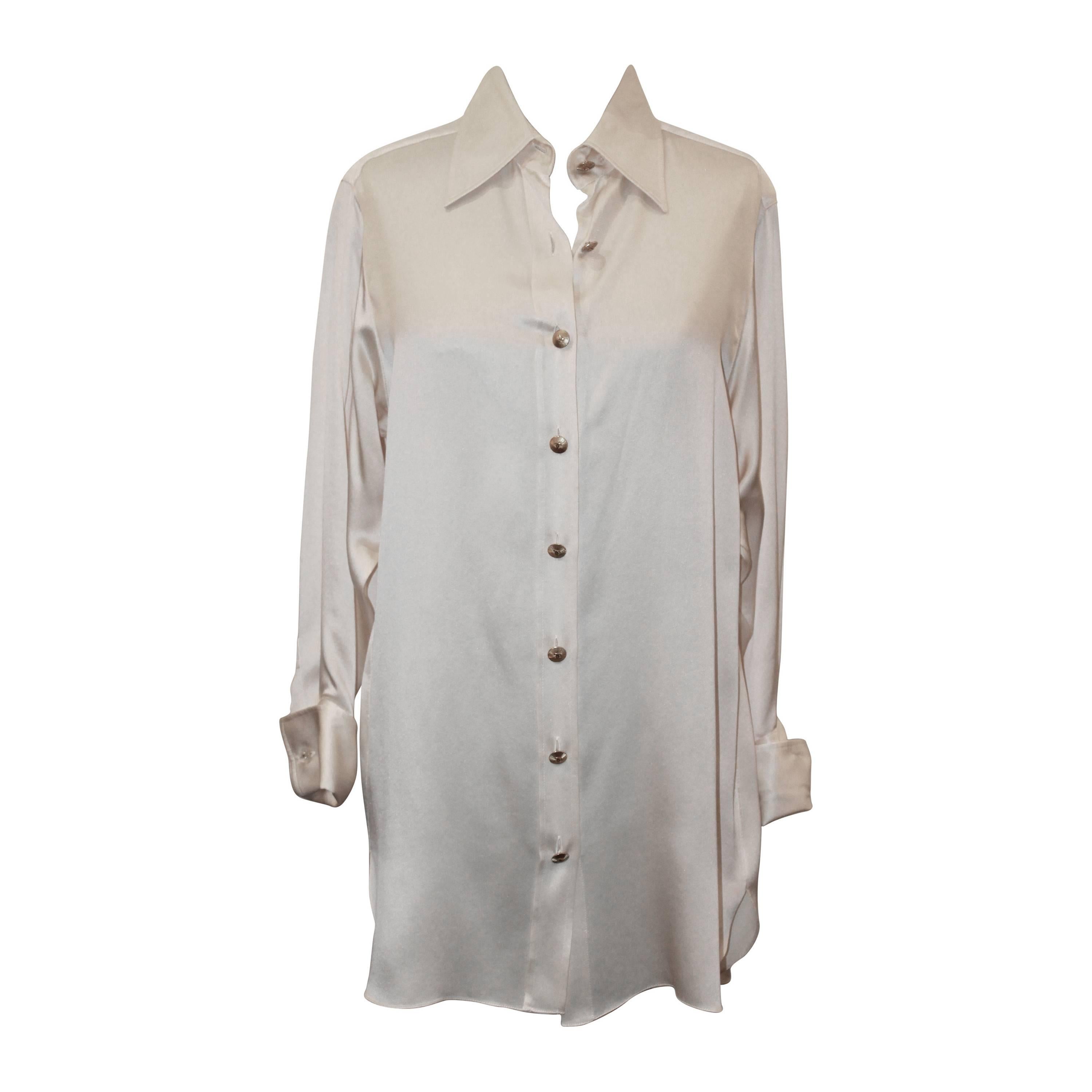 Chanel 1980's Vintage Ivory Silk Long Sleeve Blouse - M