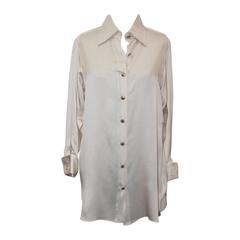 Chanel 1980's Vintage Ivory Silk Long Sleeve Blouse - M